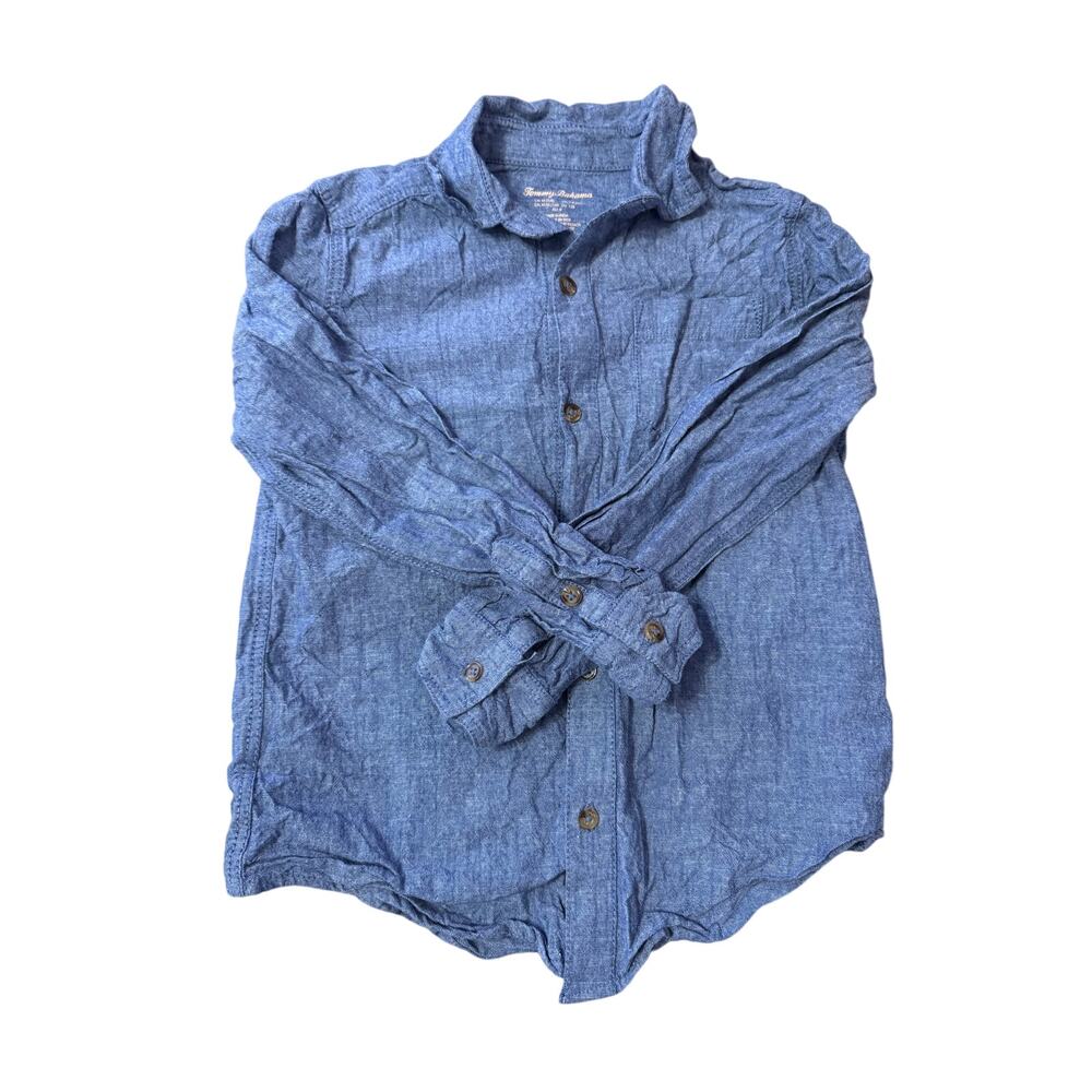 Tommy Bahama Boys Blue 100% Cotton Blue Long Sleeve Button Up Sz M